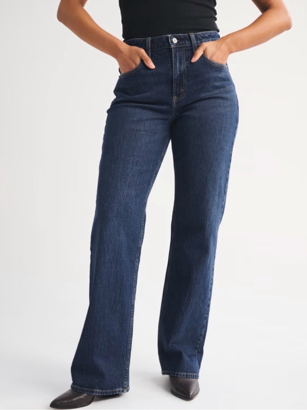 Abercrombie & Fitch Curve Love Dark Blue High-Rise Wide-Leg Jeans 28T